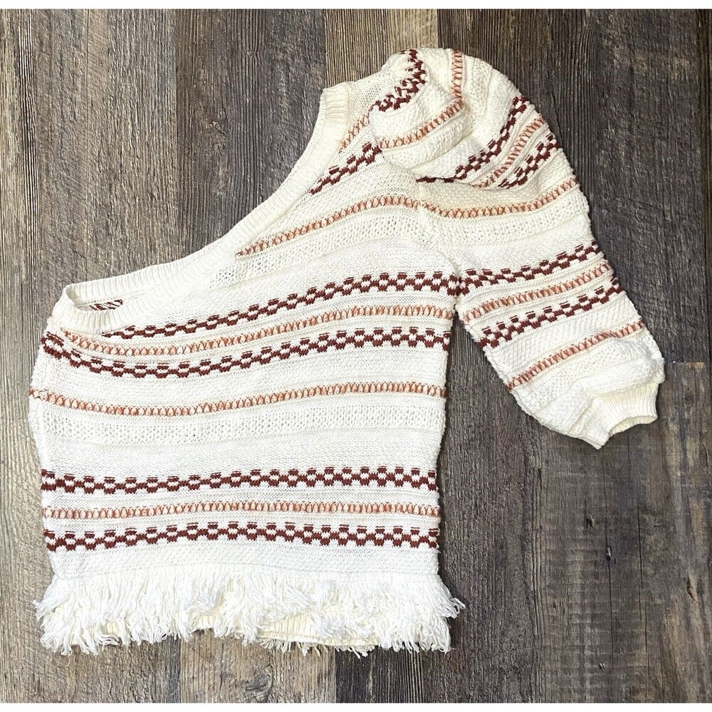 House of Harlow 1960 One Shoulder Cropped Knit Fringe Sweater Boho Small
